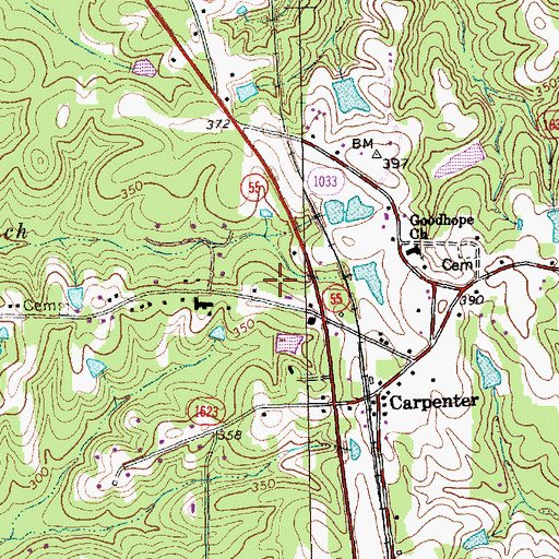 Topographic Map of Morrisville Fire and Rescue Department Station 3, NC