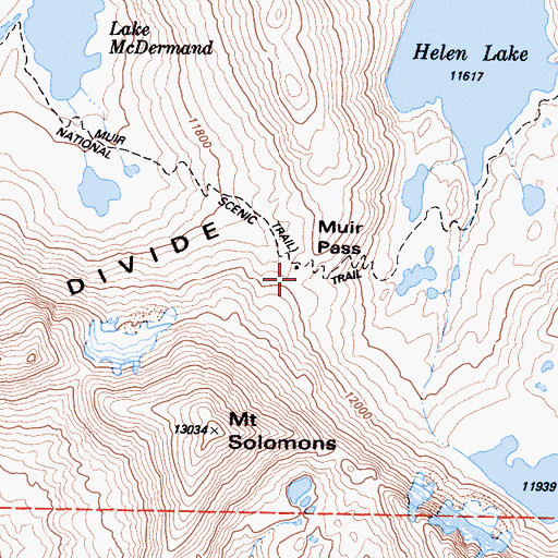 Topographic Map of Muir Pass, CA