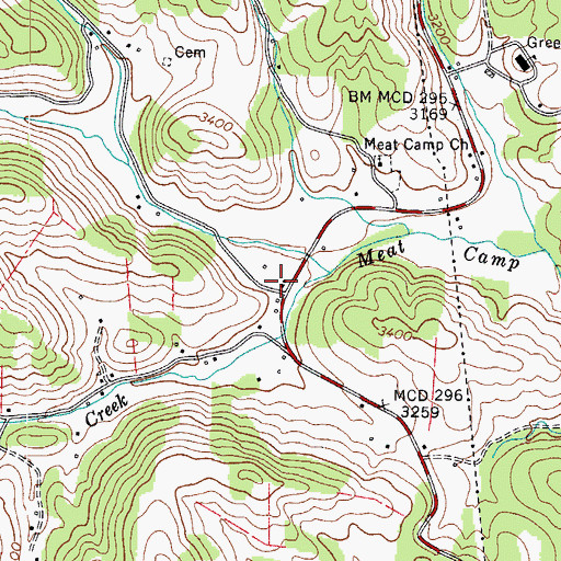 Topographic Map of Meat Camp Volunteer Fire Department, NC