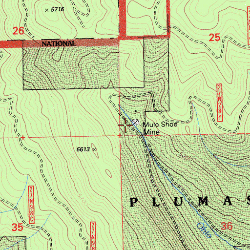 Topographic Map of Mule Shoe Mine, CA