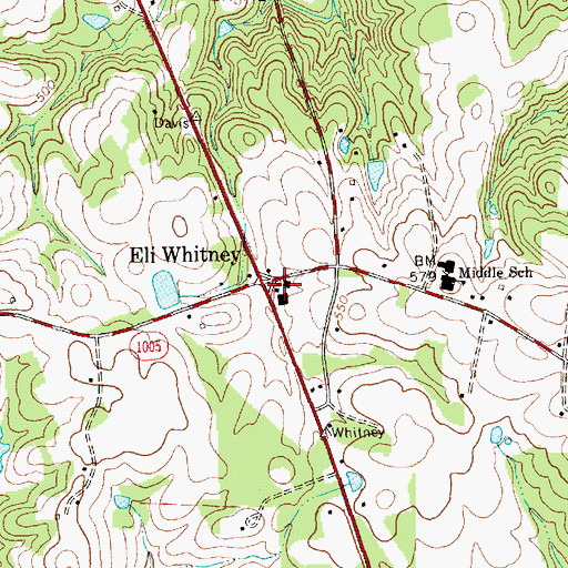 Topographic Map of Eli Whitney Volunteer Fire Department Station 5, NC