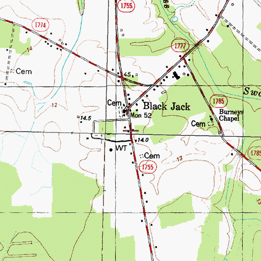 Topographic Map of Black Jack Volunteer Fire Department, NC