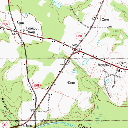 Topographic Map of Contentnea Volunteer Fire Department, NC