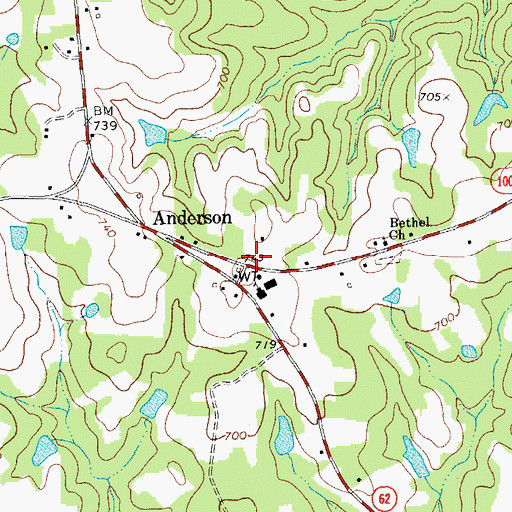 Topographic Map of Anderson Township Volunteer Fire Department, NC