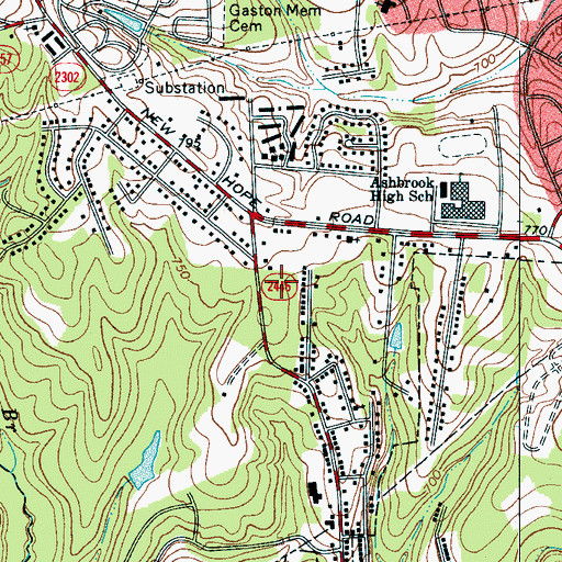 Topographic Map of Gastonia City Fire Department Station 4, NC
