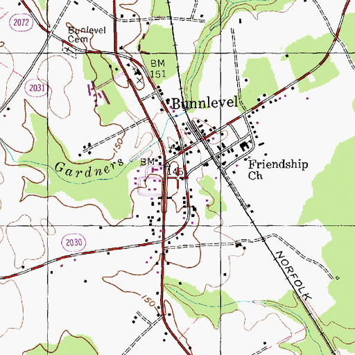 Topographic Map of Bunnlevel Volunteer Fire Department, NC