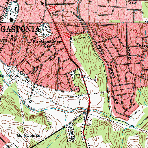Topographic Map of Gastonia City Fire Department Station 3, NC
