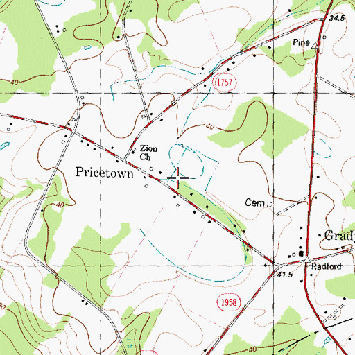Topographic Map of Pricetown Volunteer Fire Department, NC