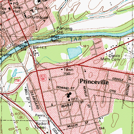 Topographic Map of Princeville Volunteer Fire Department, NC