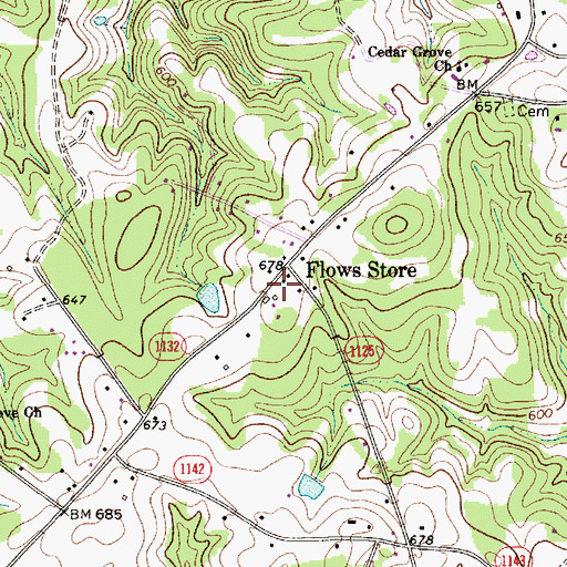 Topographic Map of Flowes Store Volunteer Fire Department, NC