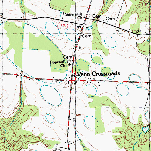 Topographic Map of Vann Crossroads Fire Department, NC