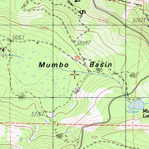 Topographic Map of Mumbo Basin, CA