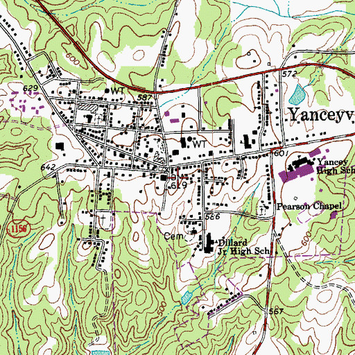 Topographic Map of Yanceyville Municipal Volunteer Fire Department, NC