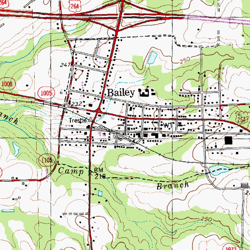 Topographic Map of Bailey Fire Department, NC
