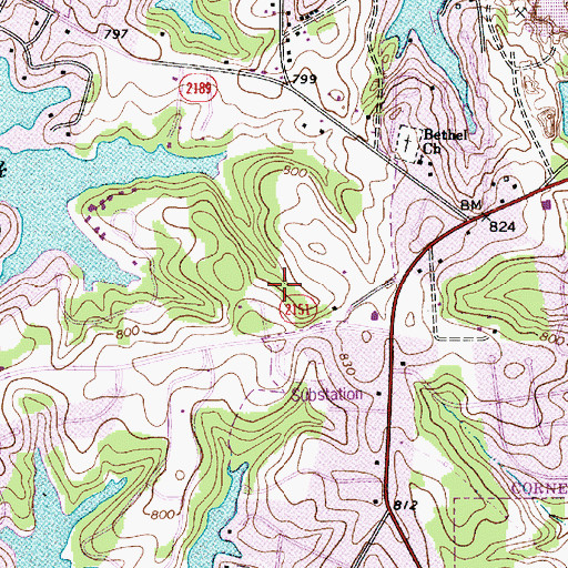 Topographic Map of Cornelius - Lemley Volunteer Fire and Rescue Station 2, NC