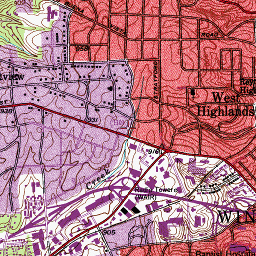 Topographic Map of Winston - Salem Fire Department Buena Vista Fire Station 7, NC