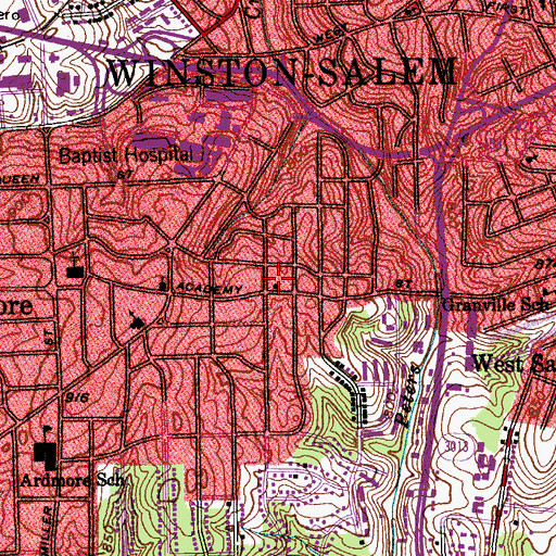 Topographic Map of Winston - Salem Fire Department Ardmore Fire Station 6, NC