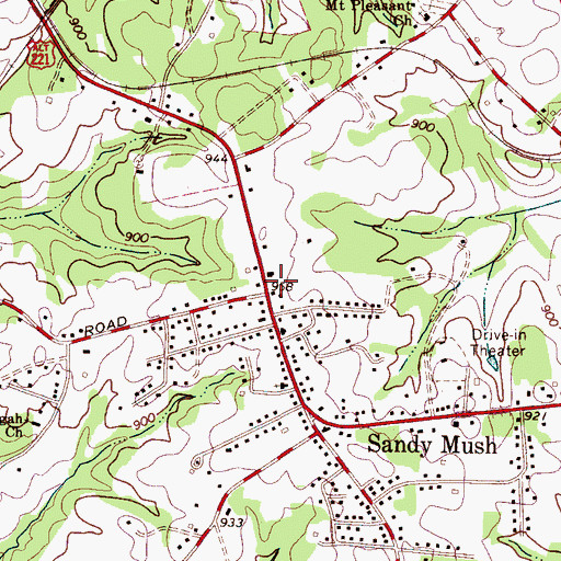 Topographic Map of Sandy Mush Volunteer Fire Department, NC