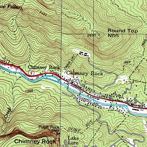 Topographic Map of Chimney Rock Volunteer Fire Department, NC