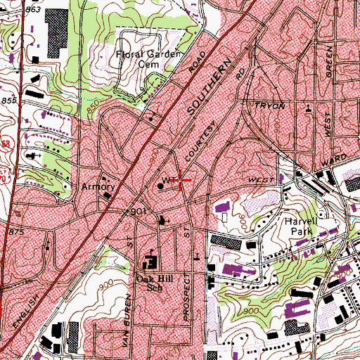 Topographic Map of High Point Fire Department Station 8, NC