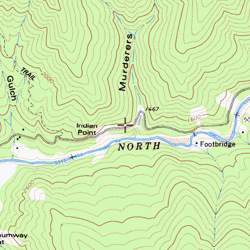 Topographic Map of Murderers Gulch, CA