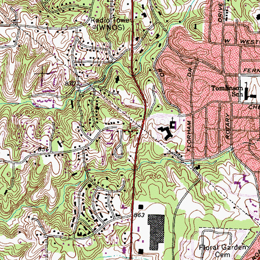 Topographic Map of High Point Fire Department Station 3, NC