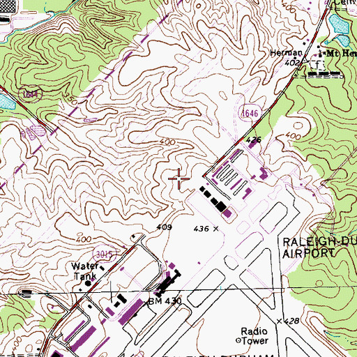 Topographic Map of Raleigh - Durham International Airport Emergency Services, NC