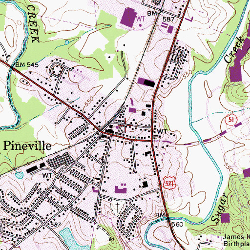 Topographic Map of Pineville - Morrow Volunteer Fire Department, NC