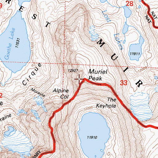 Topographic Map of Muriel Peak, CA