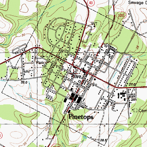 Topographic Map of Pinetops Volunteer Fire Department, NC