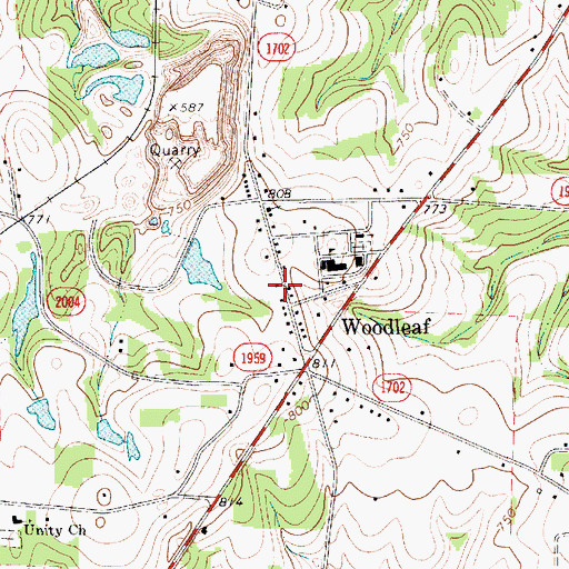 Topographic Map of Woodleaf Volunteer Fire Department, NC