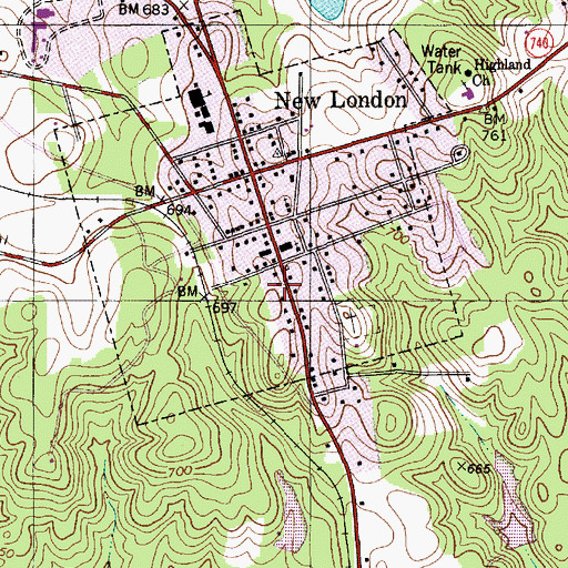 Topographic Map of New London Volunteer Fire Department, NC