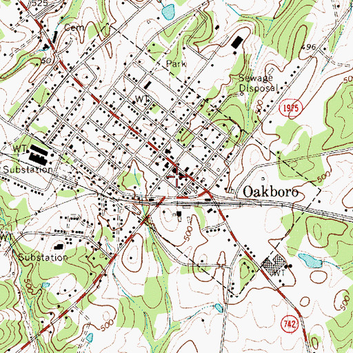 Topographic Map of Oakboro Rural Fire Department, NC