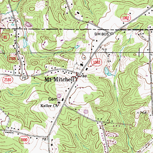 Topographic Map of Mount Mitchell Volunteer Fire Department, NC
