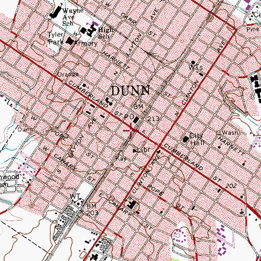 Topographic Map of Dunn Emergency Services, NC