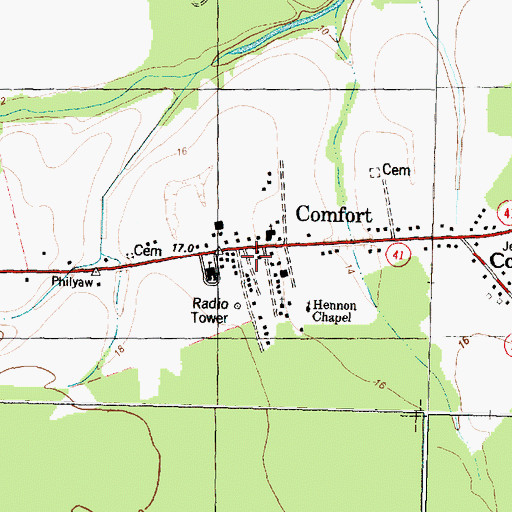 Topographic Map of Comfort Volunteer Fire Department and Emergency Medical Services, NC