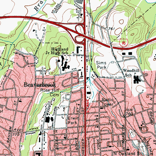 Topographic Map of Gastonia City Fire Department Station 2, NC