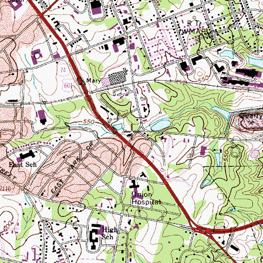 Topographic Map of Monroe Fire Department Station 2, NC