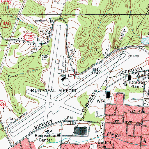 Topographic Map of Hickory Fire Department Station 4 Airport, NC