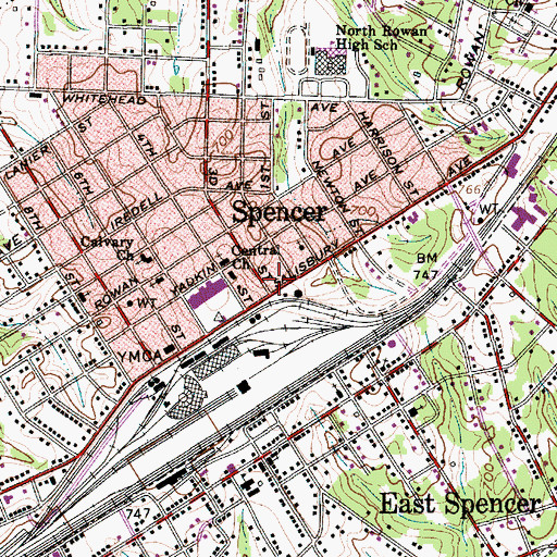 Topographic Map of Spencer Volunteer Fire Department, NC