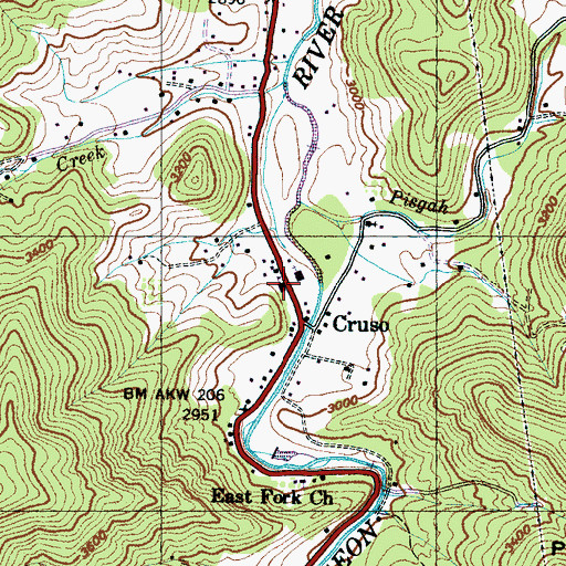 Topographic Map of Cruso Volunteer Fire Department, NC