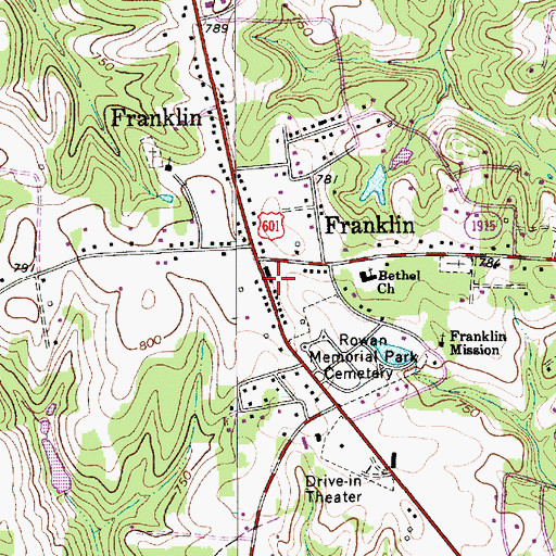 Topographic Map of Franklin Township Volunteer Fire Department Station 55, NC