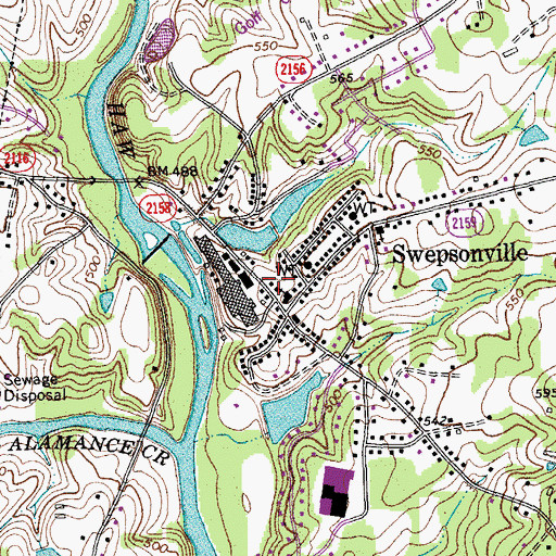 Topographic Map of Swepsonville Volunteer Fire Department Station 1, NC