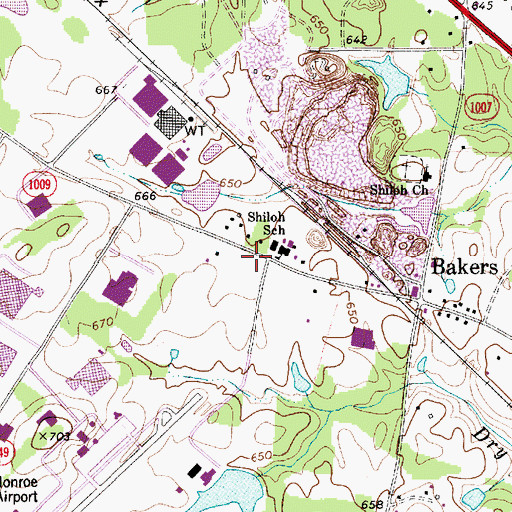 Topographic Map of Monroe Fire Department Station 4, NC