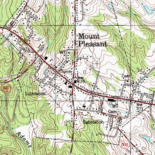 Topographic Map of Mount Pleasant Fire and Rescue, NC