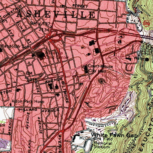 Topographic Map of Asheville Fire and Rescue Station 1, NC