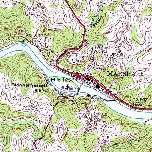 Topographic Map of Marshall Community Volunteer Fire Department, NC