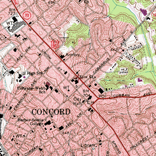 Topographic Map of Concord Fire and Life Safety Station 1, NC