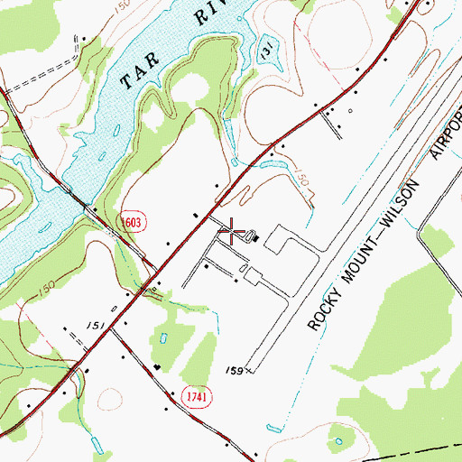 Topographic Map of Rocky Mount Wilson Airport Rescue Fire Department, NC