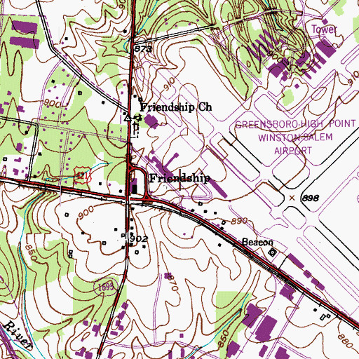 Topographic Map of Piedmont Triad Airport Authority Fire Rescue Department, NC